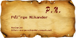 Pörge Nikander névjegykártya